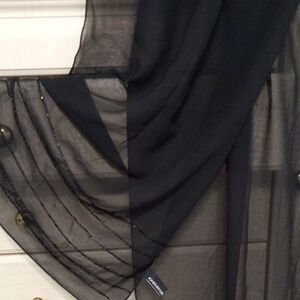 Vintage Jones New York Black Sheer Scarf with Beaded Stripes
